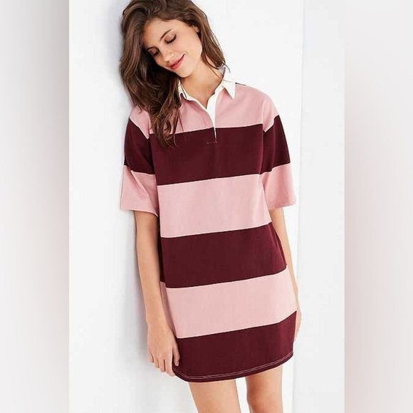 Urban Outfitters Dresses & Skirts - Urban Outfitters Rugby Dress Cotton Long Sleeve Polo Burgundy Pink Size XS
